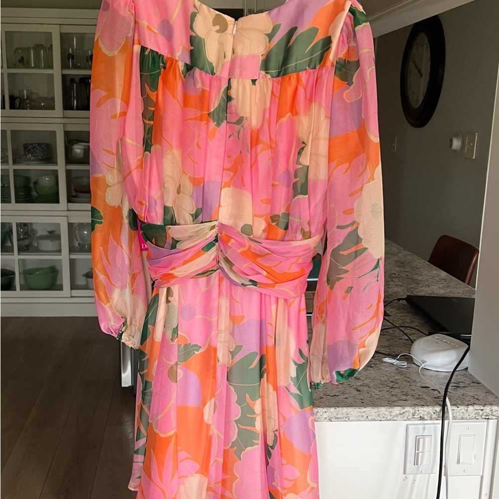 Floral Twist Front Chiffon Dress - Pink & Orange - Picture 4 of 5